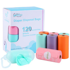 Diaper Bags Disposable for Baby, 8 Refill Rolls/120 Bags Dirty Disposable Diaper