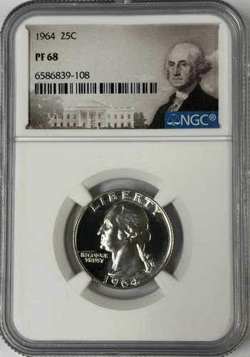 1964 NGC PF68 90% Silver Proof Washington Quarter 25c Portrait