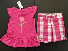 NWT Girls 4 Gymboree BRIGHT TULIP 100 Cotton Ruffle Bottom TOP  SHORTS 2pc Set