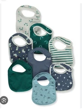 Hanes Boys baby Ultimate Flexy 8 Pack Bibs OSZ Blue Green Doggy Puppy Stars CUTE