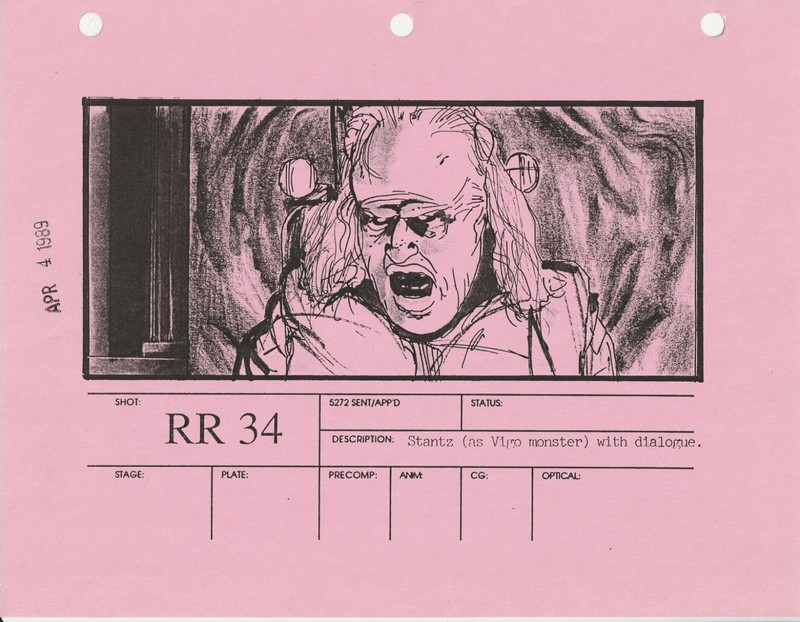 1989 GHOSTBUSTERS ll "Stantz (as Vigo Monster)" Storyboard APR 4 RR 34 8.5"x11"