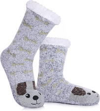 Women Winter Thick Slipper Socks with Grippers Non Slip Warm Fleece Lining Fluff