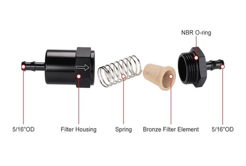 5/16" Billet Inline Fuel Filter 30 Micron Aluminum Black - Podavelle - Picture 2 of 2
