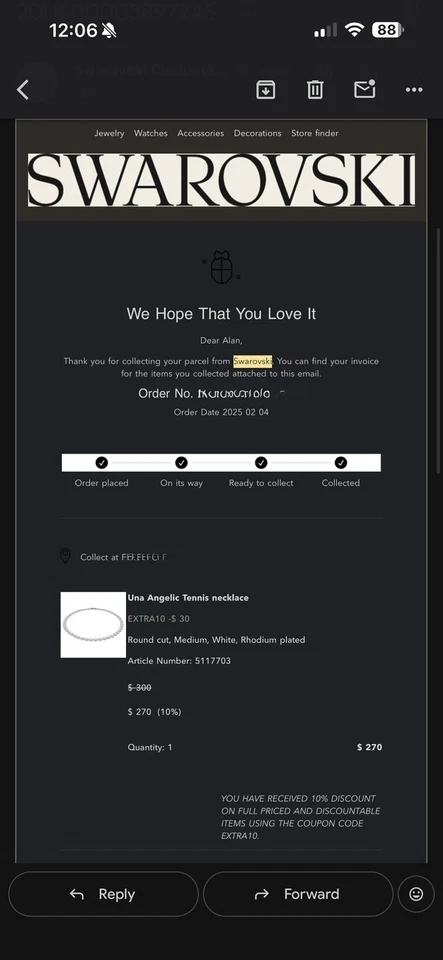 Collar de tenis Swarovski Una Angelic Halo 14 7/8" cristal de rodio blanco para mujer Foto 3 de 3