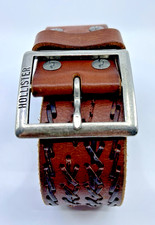 Vtg Y2K Hollister Men's 31-33 Braided Wide Leather Belt Silver Buckle Western