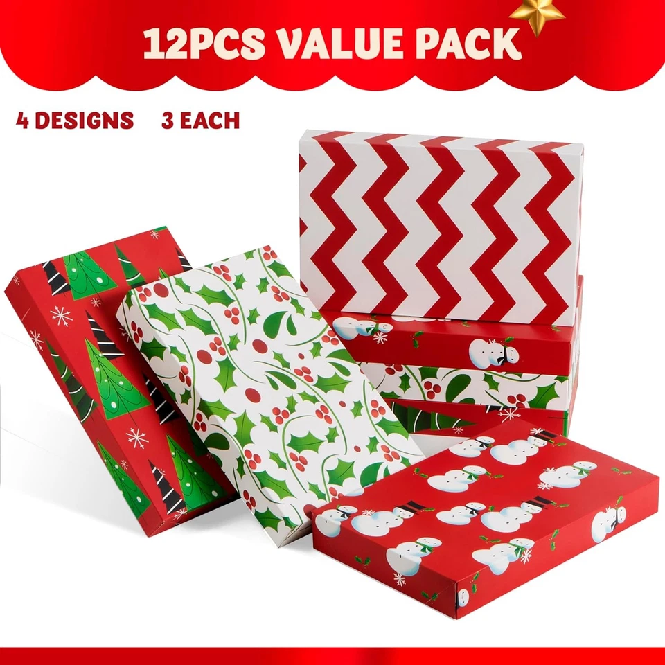 12 PCS 14" X 9.5" X 2" Christmas Shirt Gift Boxes with Lids for Presents, Large - Image 2 of 4