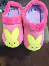 NEW- Peeps Bunny Slippers Women's 5/6 Pink Plush Easter Cozy House Shoes NWT 