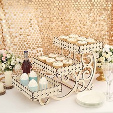 22" NATURAL Rectangular 3 Tier Laser Cut Wood Cupcake DESSERT STAND Party Events