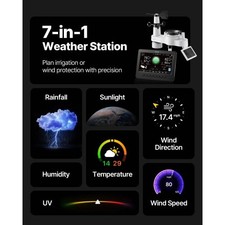 7-in-1 Wi-Fi Weather Station, 7-Inch TFT Display, Wireless Solar Powered Outdoor