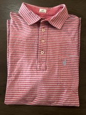 Johnnie-O Hangin Out Surf Mens Large Polo Shirt Pink Striped Short Sleeve Golf