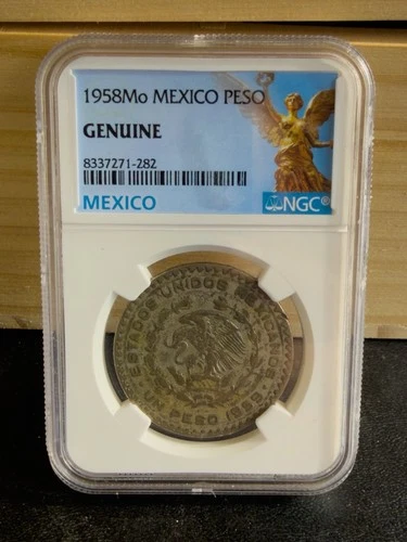 1958 Mo Mexico PESO Silver NGC Graded Genuine Coin Beautiful Toning