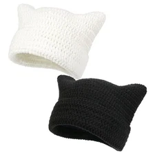 Women Beanie Warm Winter Hats, Soft Knit Lazy Beanie for One Size Black & White