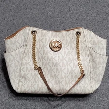 Michael Kors Purse Jet Set Large Signature Chain Shoulder Tote Bag MK AOP 