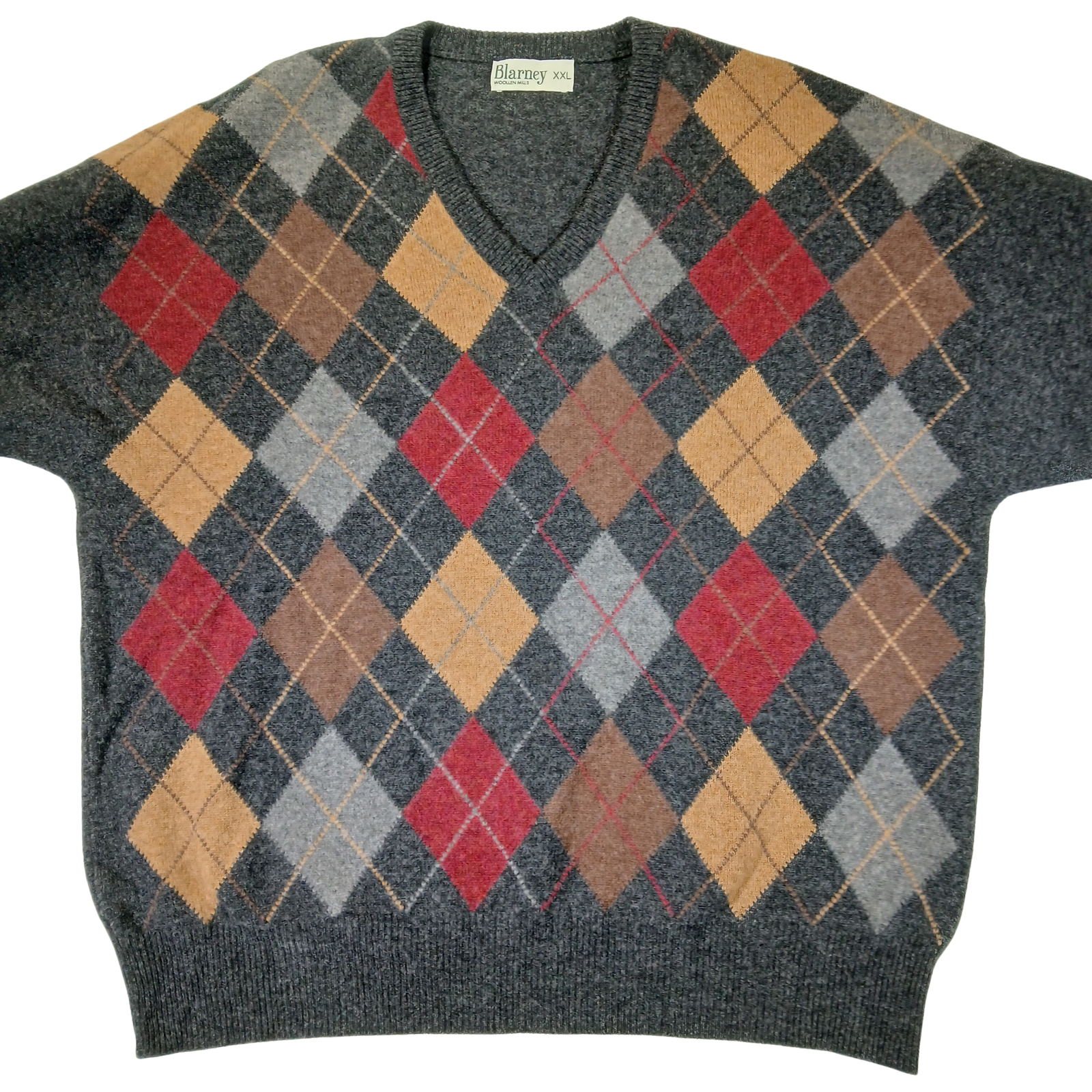 Blarney Woollen Mills Argyle V-Neck Sweater Men’s XXL 100% Virgin Wool Ireland