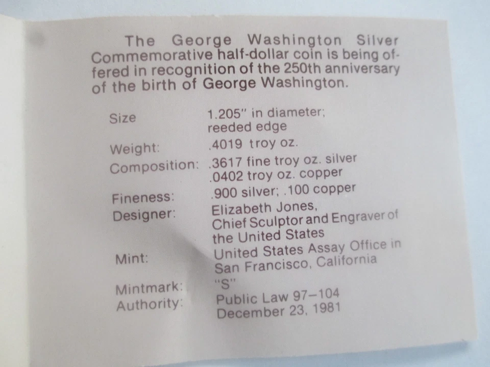 1732 - 1982 GEORGE WASHINGTON Clad 90% SILVER COMMEMORATIVE HALF DOLLAR W/ BOX - Image 3 of 4