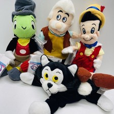 Disney Store PINOCCHIO Bean Bag Plush Jiminy Cricket Figaro Geppetto LOT OF 4