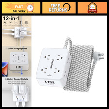 20Ft Braided Surge Protector Power Strip, 8 Outlets  4 USB Ports, Flat Plug, Ho