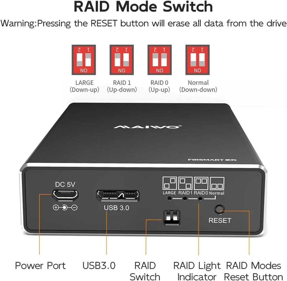 Caja de disco duro RAID doble bahía para disco duro SATA SSD HDD 2,5 pulgadas, USB 3,0 6Gbps con... Foto 3 de 4