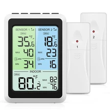 Refrigerator Thermometer with Alarm - 4.5 inch Wireless Fridge Thermometer wi...
