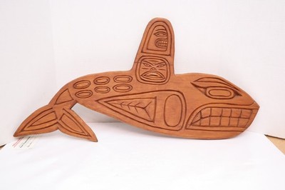 Northwest Coast Wood Carving Killer Whale Fish Plaque Totem Vtg Native American-