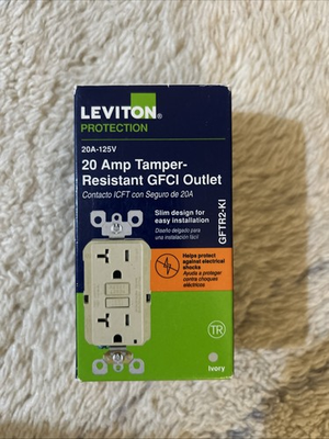 #ad Leviton GFCI Outlet Slim Design Self Test 20A GFCI Receptacle Ivory GFTR2 KI $14.95