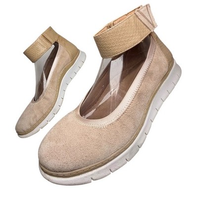 Vionic Camile Ballet Flats Ankle Strap Beige Suede Comfort Shoes Women's 9