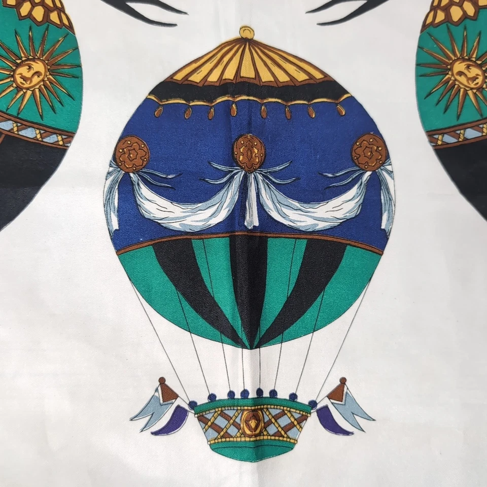 复古 Hot Air Balloon 希腊缪斯 100% 真丝围巾 35x35 爱马仕风格多色 — 第 4/4 张图片