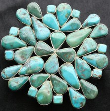 Teardrop Cluster Bezel Set Turquoise Sterling Belt Buckle 925