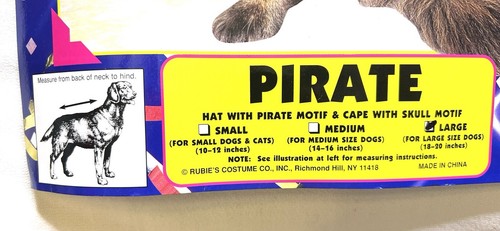 Dog Pirate Costume, Size Large, Two Piece - Picture 2 of 6