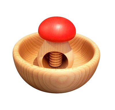 Weihnachtsgeschenkset x1 roter Nussknacker und 1x 14cm Holzschale Eichenholz