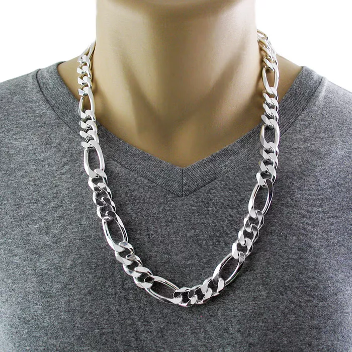 925 Sterling Silver Solid Figaro Link Men s Chain Necklace 16mm 400 Gauge