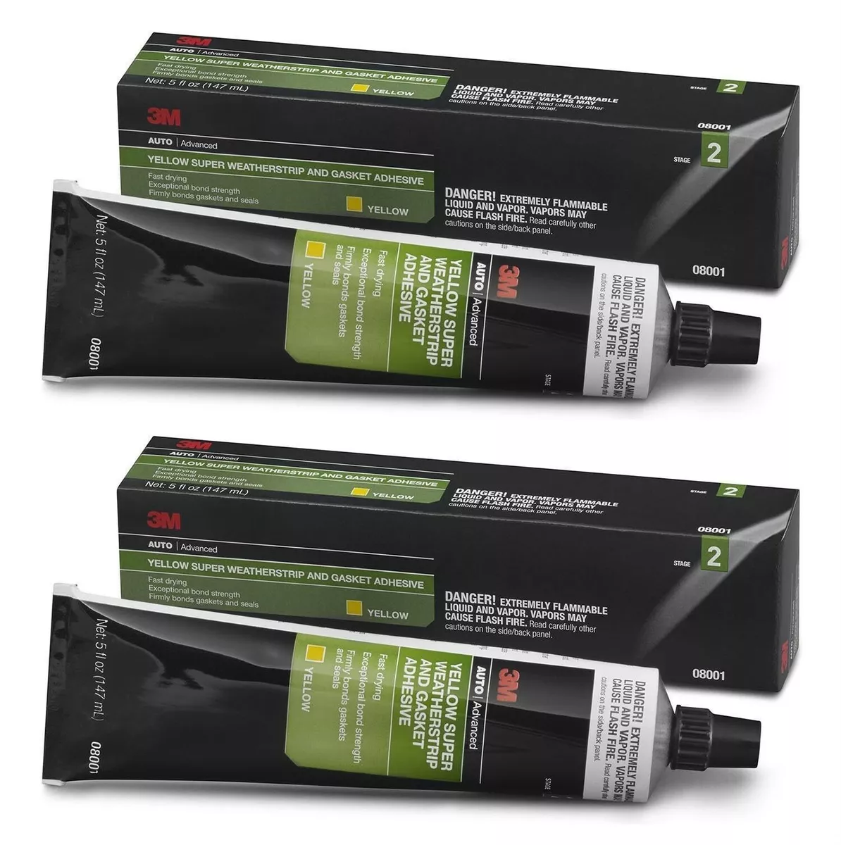 Two Tubes of 3M 08001 Super Yellow Weather strip Adhesive 5 oz