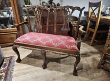Antique Victorian carved mahogany Chippendale style two seater sofa 