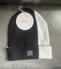 Zubii Size L Black  White Colorblock Knit Beanie NWT Unisex Kids