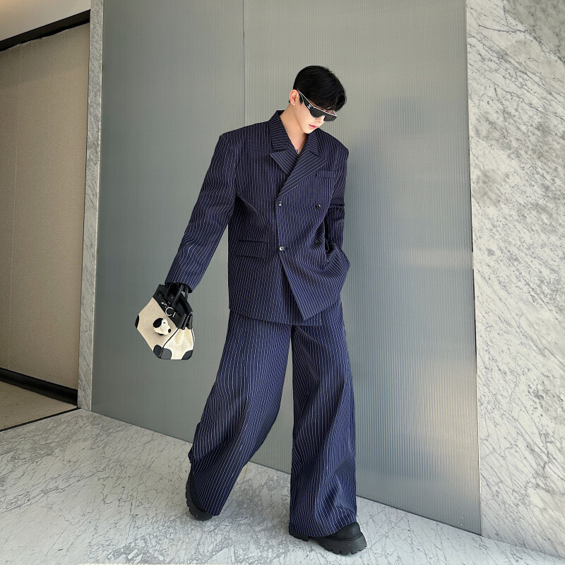 2025 Spring Wide Extra Large Striped Suit Men's Wide Legs Pants