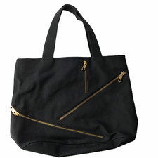 Rebecca Minkoff Large Canvas Tote Bag Black Gold Zippers On Front