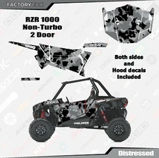 Gray Black Distressed Camo Racing Graphics kit fit Polaris RZR 1000 2 Door 14-18