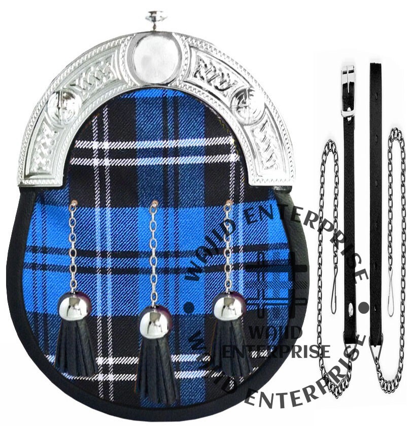 Ramsey Blue Tartan Kilt Sporran Full Dress Celtic Cantle Sporran