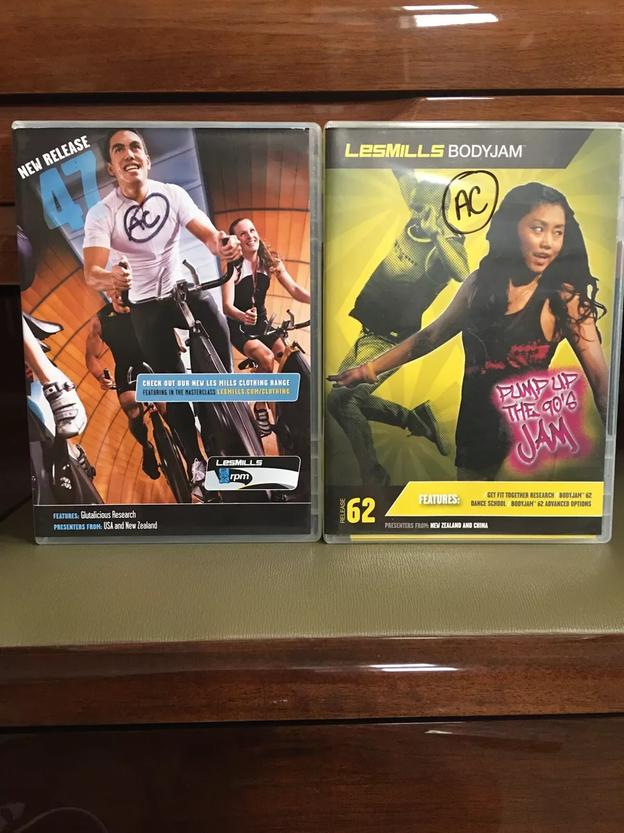 Les Mills BodyJam 62 and RPM 47 Complete DVD, CD, Case and Notes