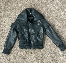 Knoles Carter L Genuine Black Leather Motorcycle Jacket Bomber Coat Worn Once