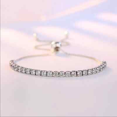 NEW 925 Sterling Silver Diamond Tennis Bracelet Adjustable