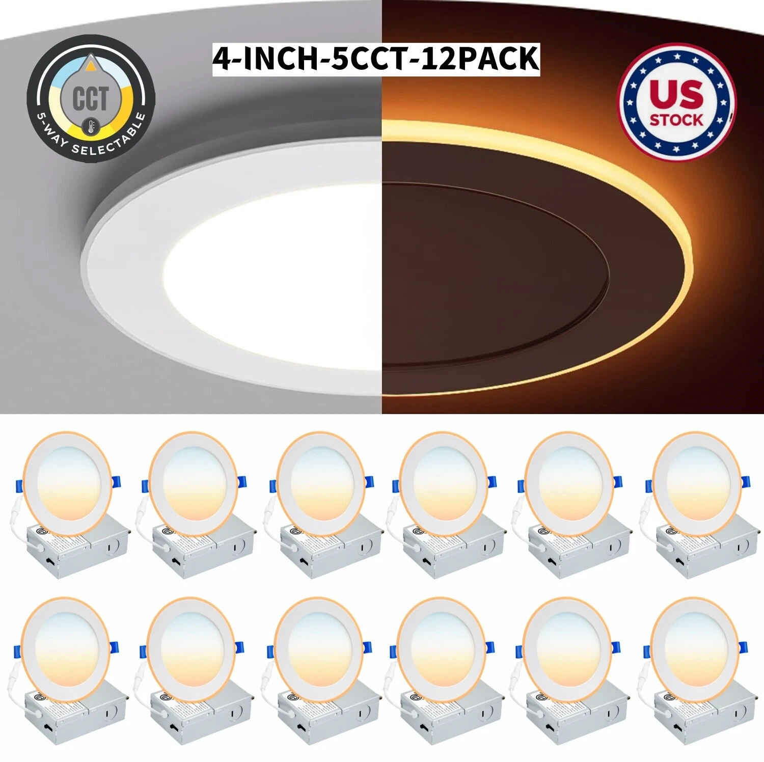 4 Inch 6 Inch LED Recessed Light 5CCT Canless Downlight Lighting, Dimmable 0-10V