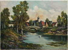 Braier Rothenburg ob der Tauber Bavarian Town Oil on Canvas Vintage Painting 