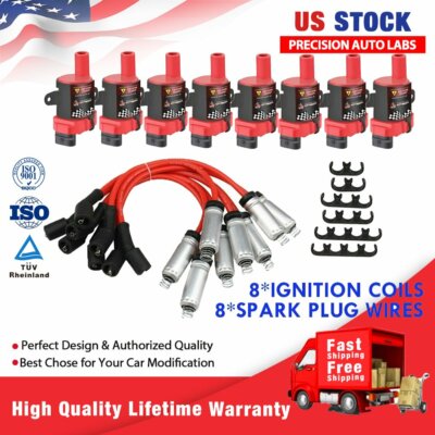 8X Premium Ignition Coil + Wire Set +Spark Plug Fit Chevy GMC