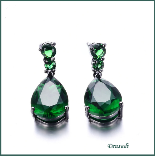 Boucles dorées et pierre verte - Ref B083 - Boucles d'oreille femme