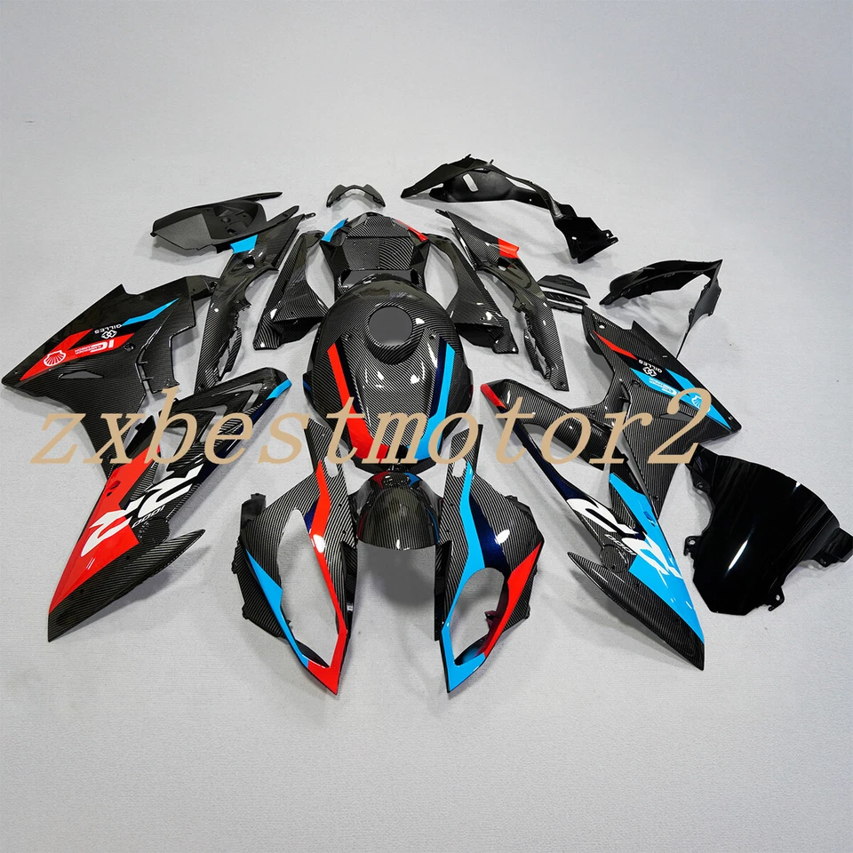 Kit de carenado ABS de fibra de carbono azul y rojo negro con pernos para BMW S1000RR 2017-2018  Foto 2 de 4