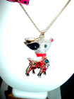Betsey Johnson Pave Red + White Crystals DEER Gold Pendant NECKLACE NWT