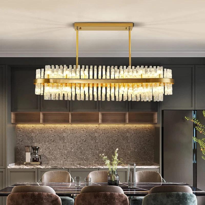 47 Modern Gold Crystal Chandelier Rectangle Crystal Pendant Ceiling Light