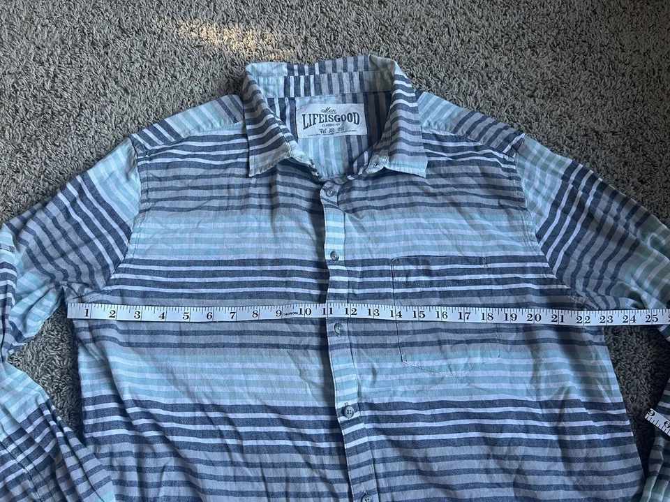Camisa Life Is Good flanela botão para baixo listras XL manga longa - Imagem 4 de 4