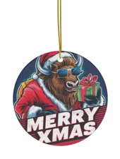 American Buffalo Merry Xmas Ornament - Double Sided - Bison Christmas